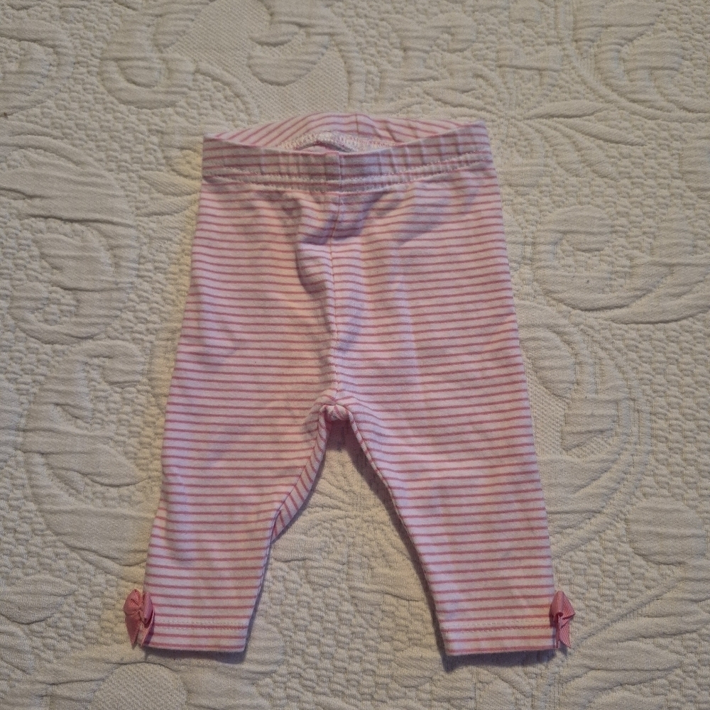 Janie and Jack girls size Newborn pink & whitd striped leggings EUC